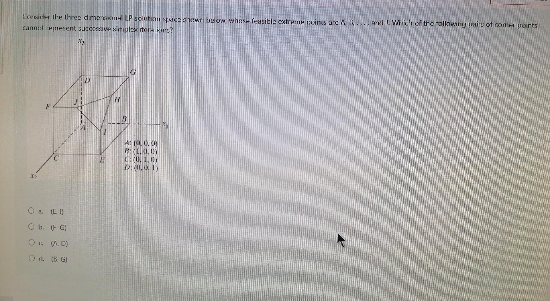 Consider the three-dimensional LP solution space