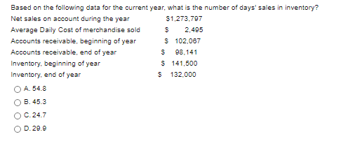 Based on the following data for the current year,