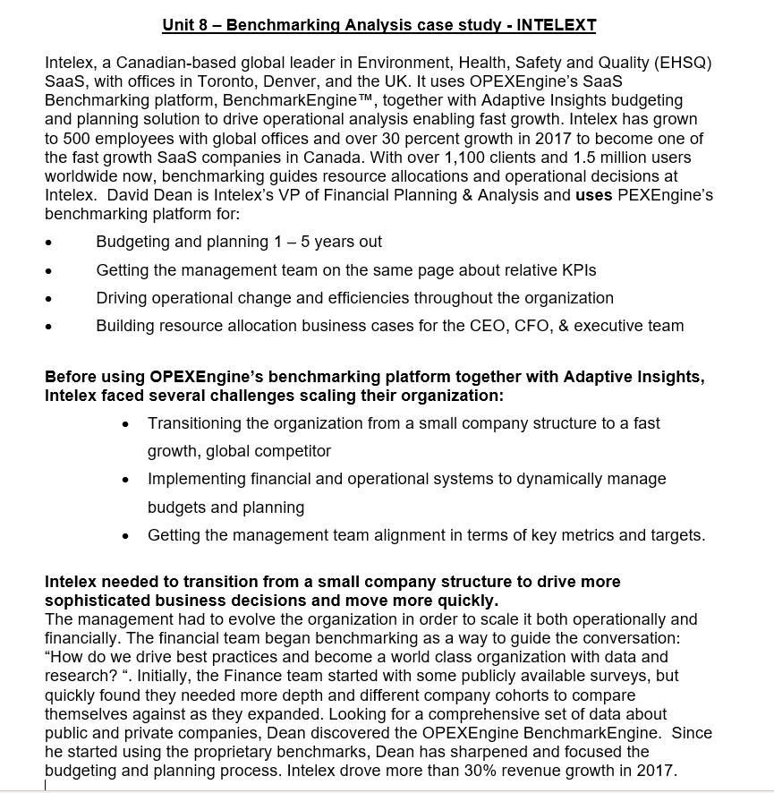 Unit 8 Benchmarking Analysis case study -