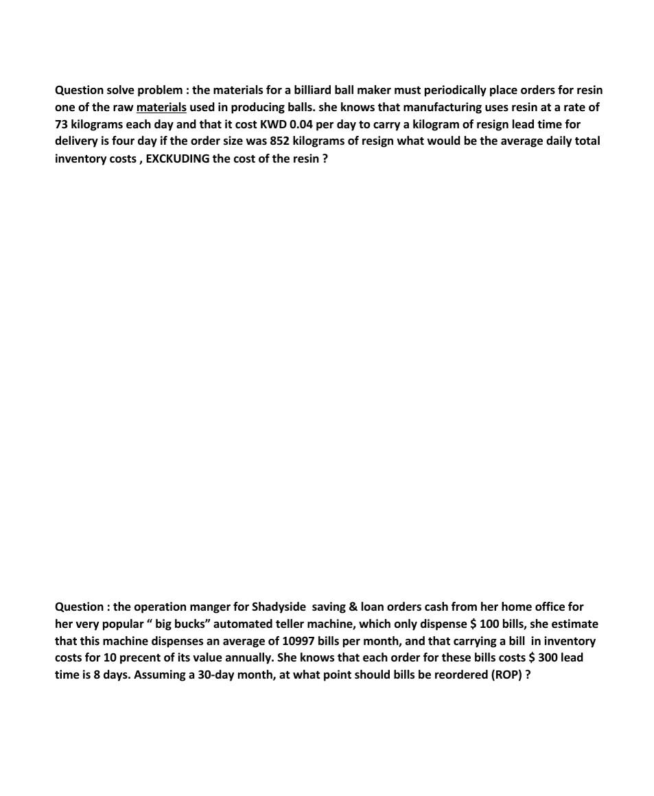 Question solve problem : the materials for a