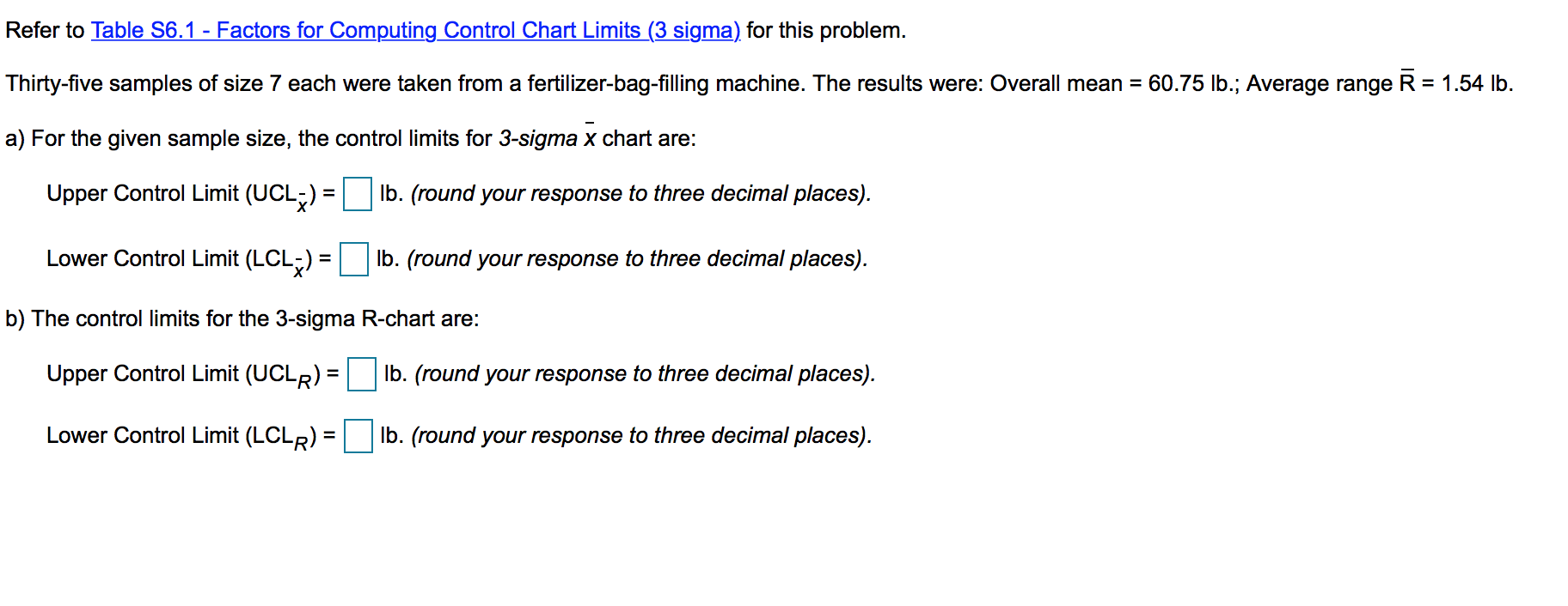 Refer to Table 56.1 - Factors for Computing