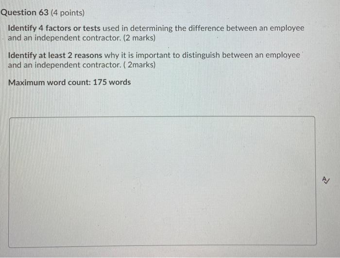 Question 63 (4 points) Identify 4 factors or