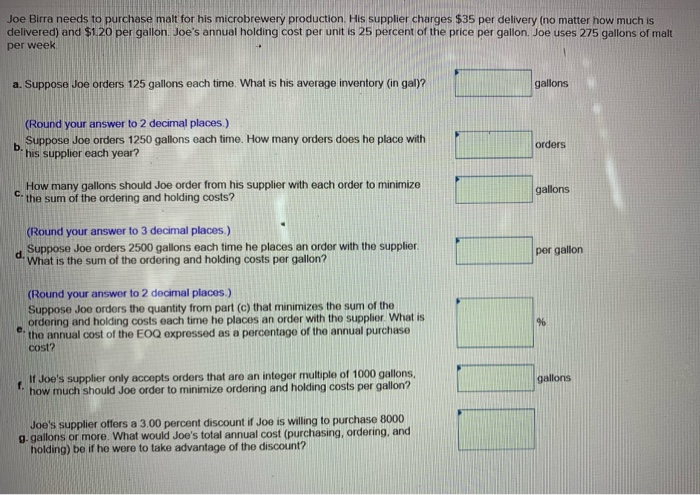 Joe Birra needs to purchase malt for his