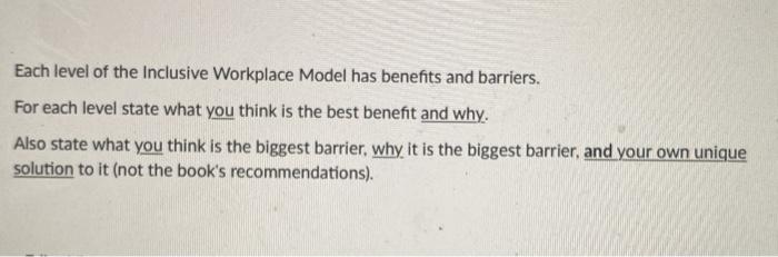 Each level of the Inclusive Workplace Model has