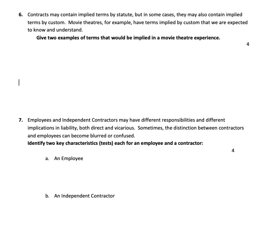 6. Contracts may contain implied terms by