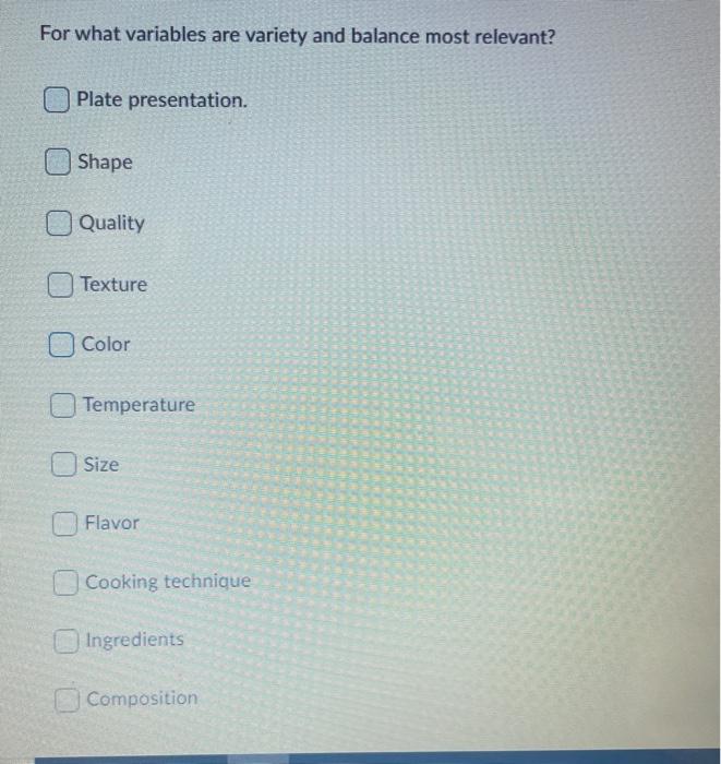 For what variables are variety and balance most