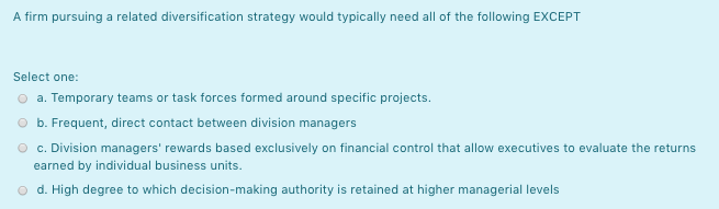 a. b. c. d. A firm pursuing a related