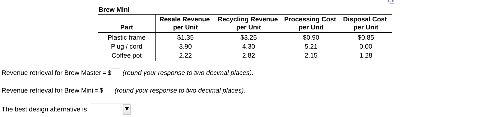 The Brew House needs to decide which of two