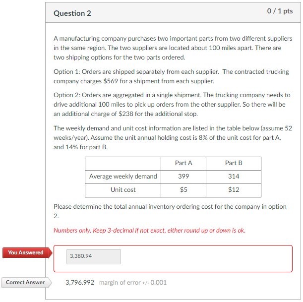 Question 2 0/1 pts A manufacturing company