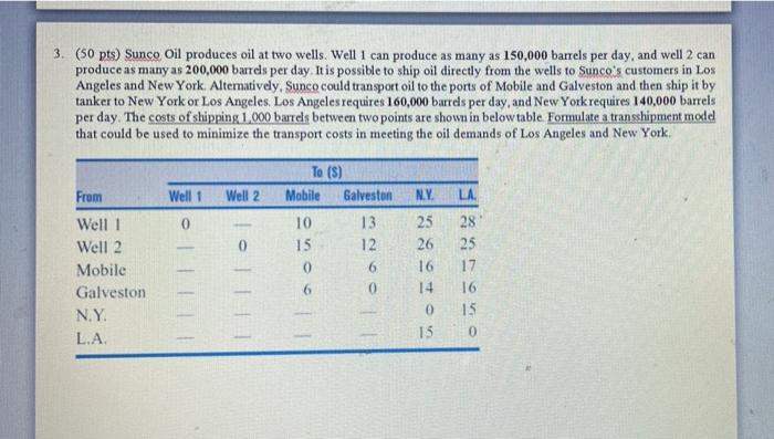 3. (50 pts) Sunco Oil produces oil at two wells.