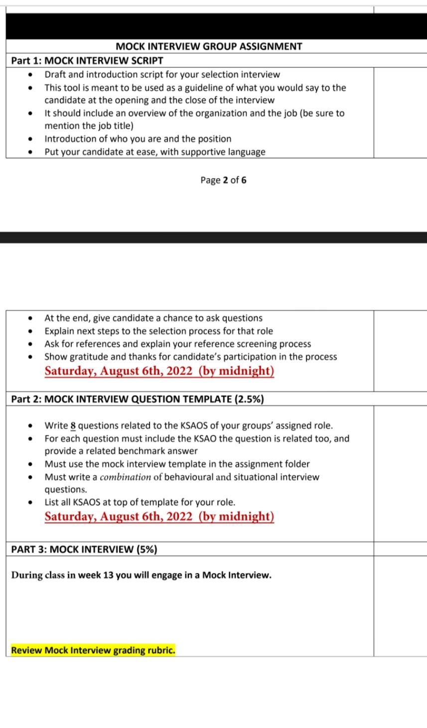 MOCK INTERVIEW GROUP ASSIGNMENT Part 1: MOCK