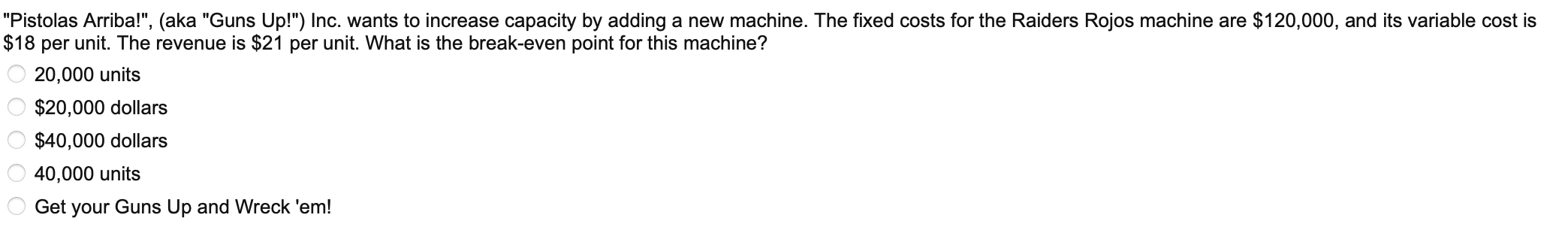 $18 per unit. The revenue is $21 per unit. What