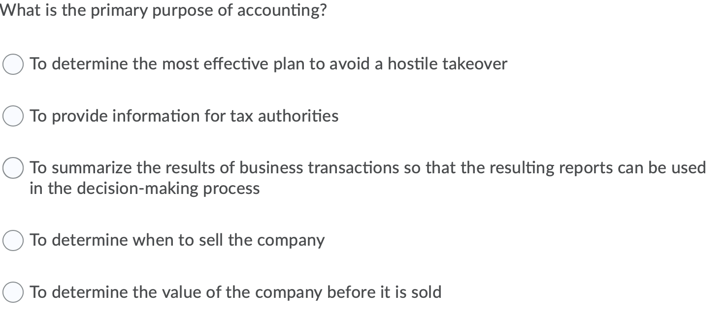 What is the primary purpose of accounting? To