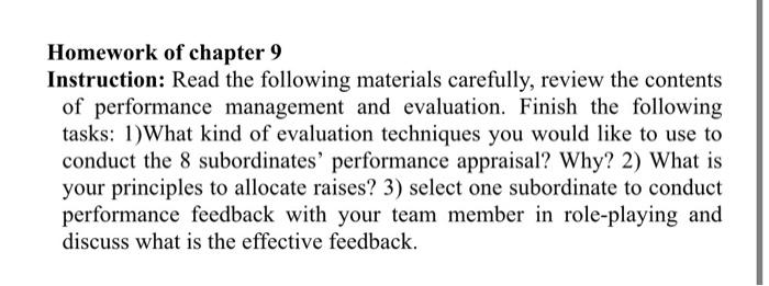Homework of chapter 9 Instruction: Read the