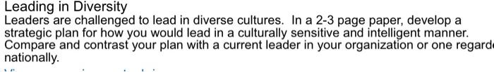 Leading in Diversity Leaders are challenged to