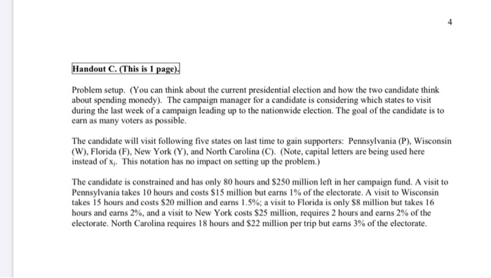 4 Handout C. (This is 1 page). Problem setup.