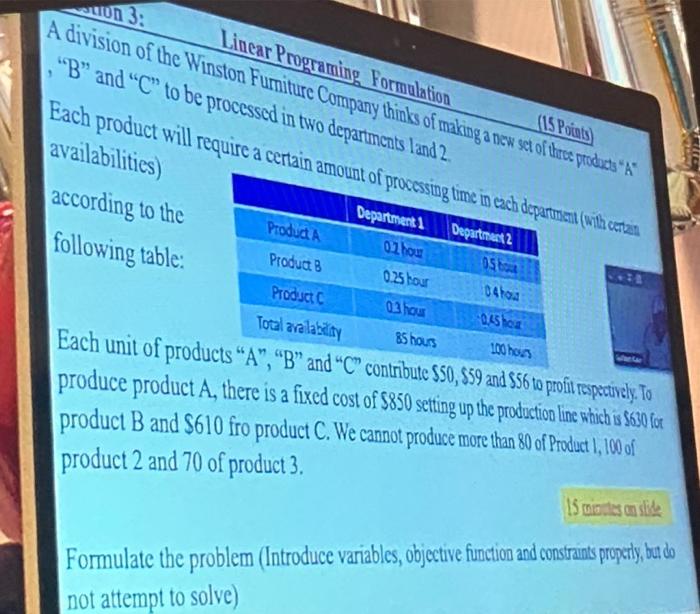 on 3: Linear Programing Formulation (15 Points) A