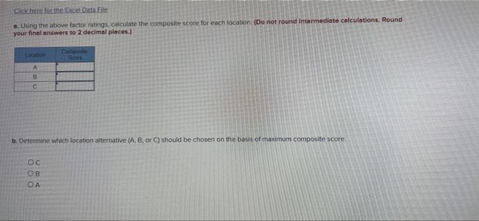Location Score B 85 Factor (100 points each)