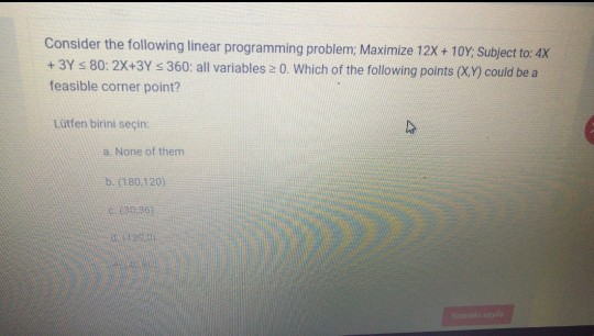 Consider the following linear programming