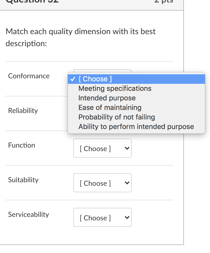 2 Pis Match each quality dimension with its best