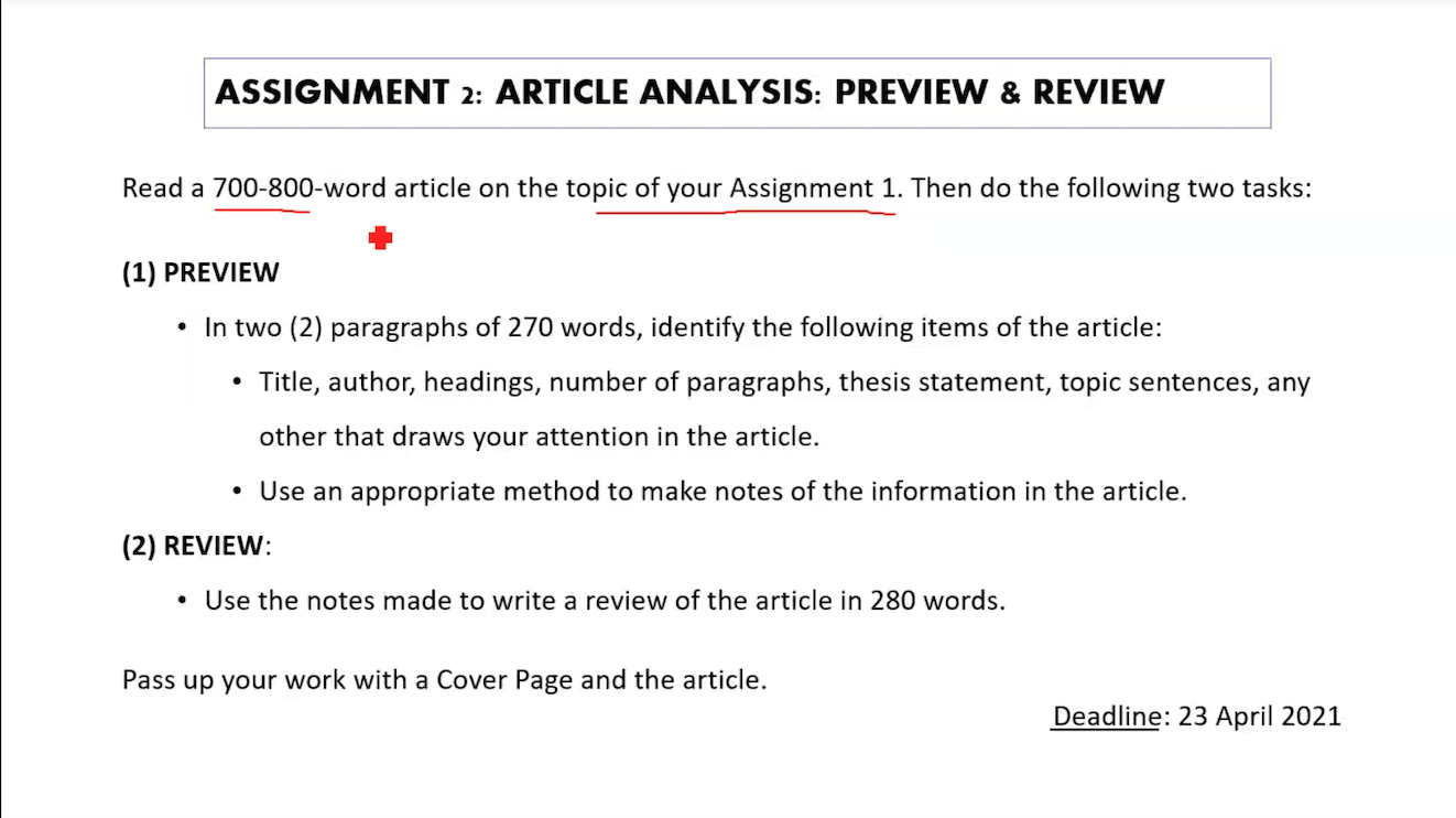 ASSIGNMENT 2: ARTICLE ANALYSIS: PREVIEW & REVIEW
