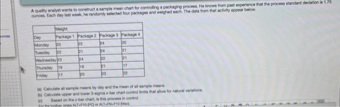 A quality analyst warts to construct a nample