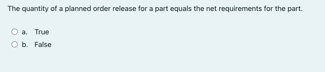 If a part is not needed in a certain period in
