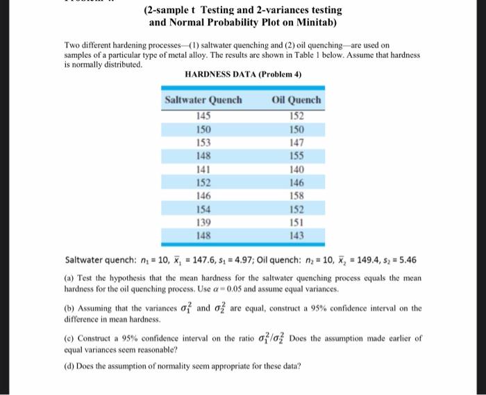 please solve with minitab (2-sample t Testing and
