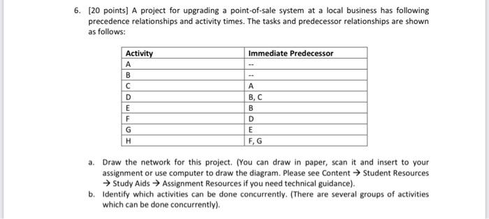 6. [20 points] A project for upgrading a