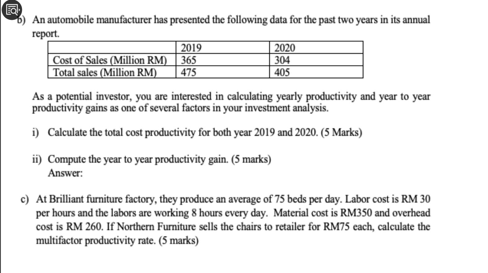 b) An automobile manufacturer has presented the