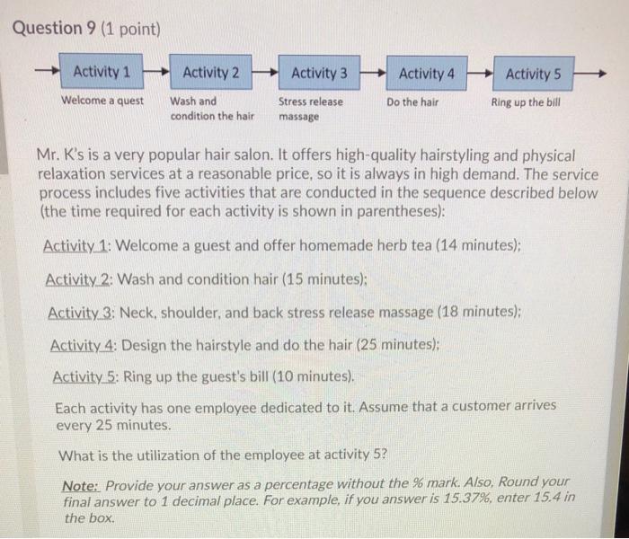 Question 9 (1 point) Activity 1 Activity 2