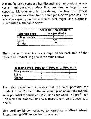 A manufacturing company has discontinued the
