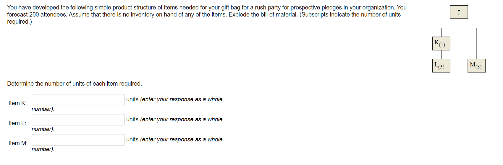 J You have developed the following simple product