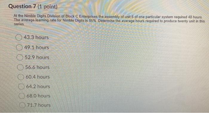 Question 7 (1 point) At the Nimble Digits