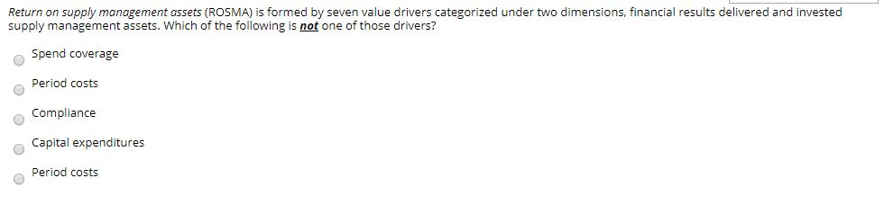 Return on supply management assets (ROSMA) is