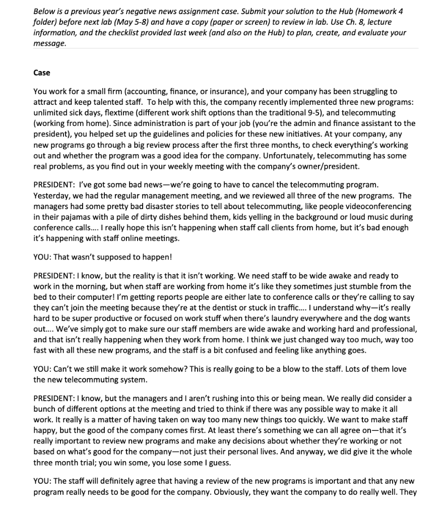 Indirect negative message. Below is a previous