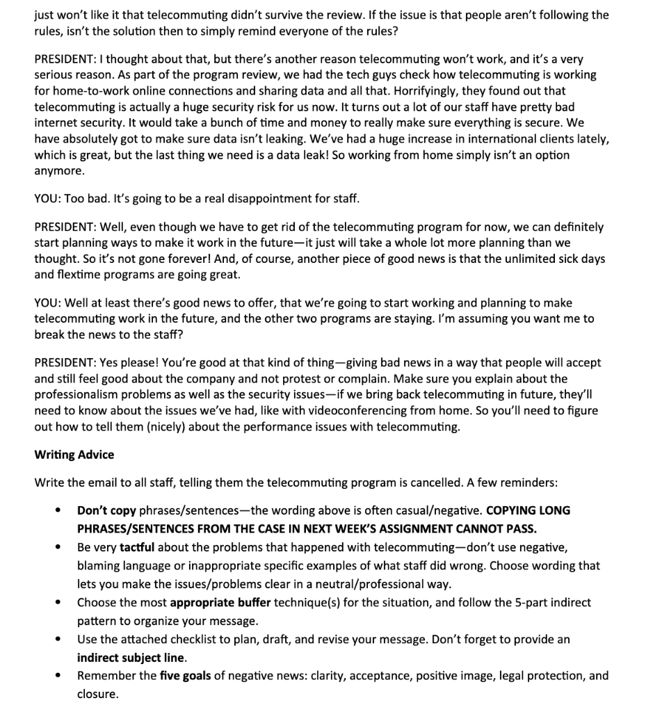 Indirect negative message. Below is a previous