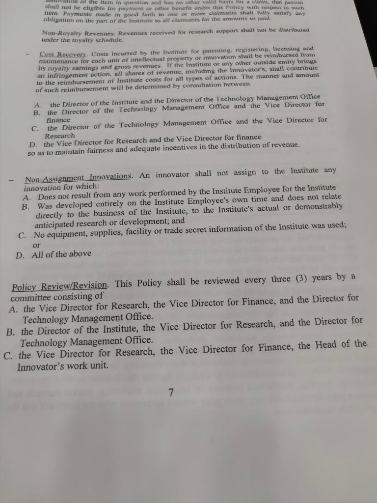 on of the item in question and has no other valid