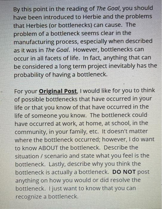 By this point in the reading of The Goal, you