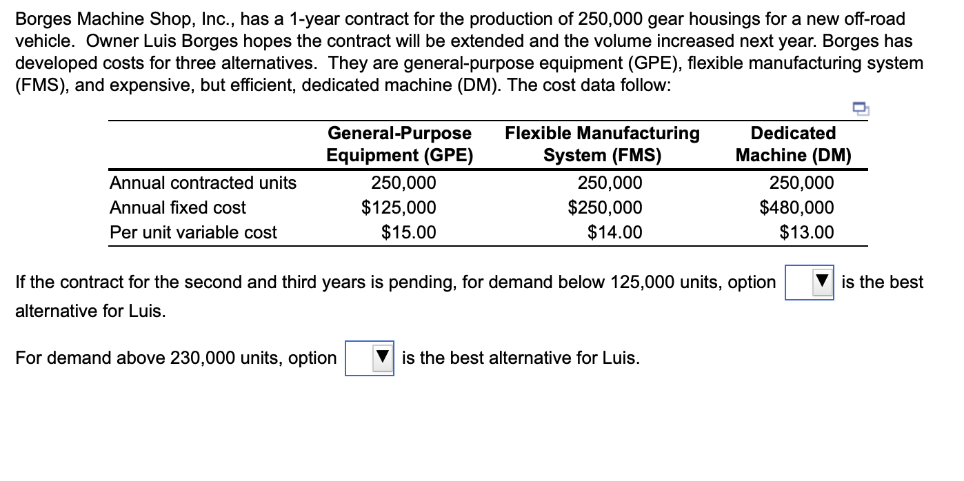 Borges Machine Shop, Inc., has a 1-year contract
