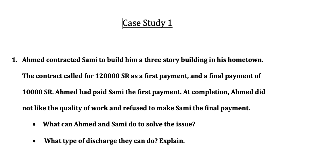 BUSINESS LAW QUESTION Case Study 1 1. Ahmed