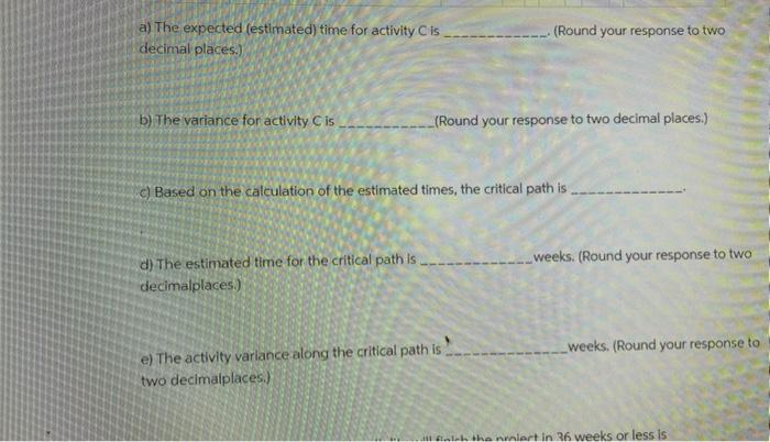 a) The expected (ostimated) time for activity cis