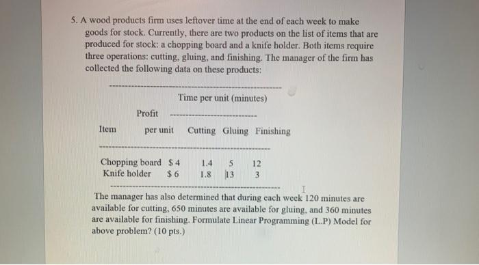 5. A wood products firm uses leftover time at the