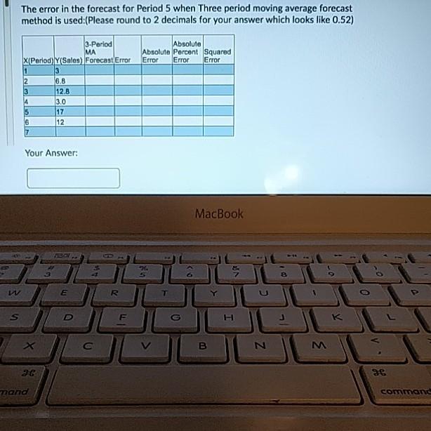 The error in the forecast for Period 5 when Three