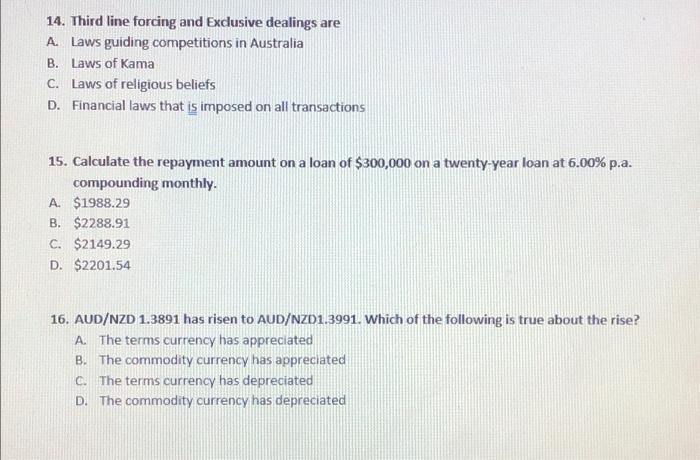 14. Third line forcing and Exclusive dealings are