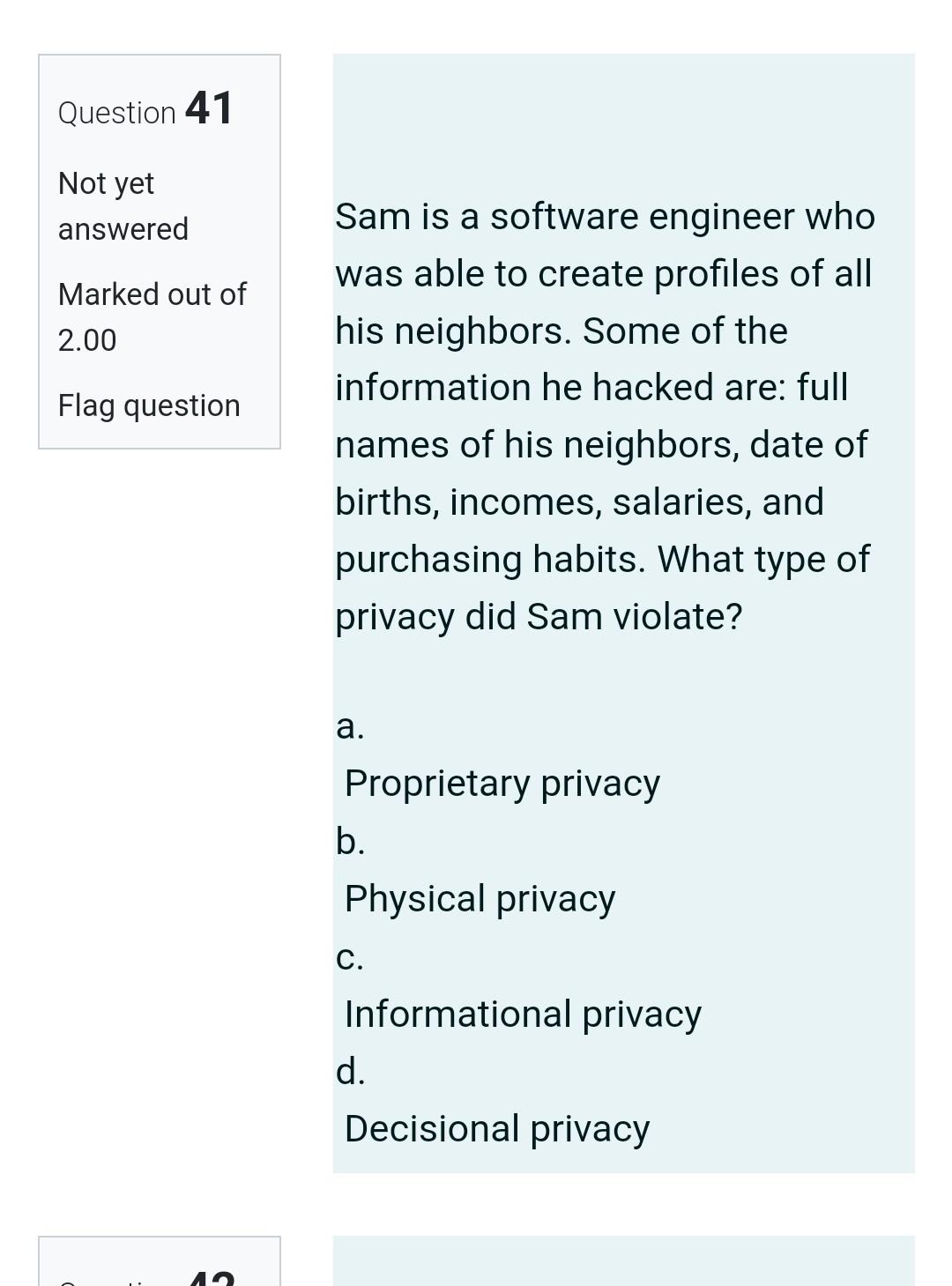 Question 41 Not yet answered Marked out of 2.00