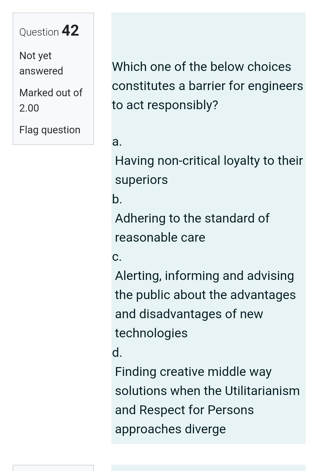 Question 41 Not yet answered Marked out of 2.00