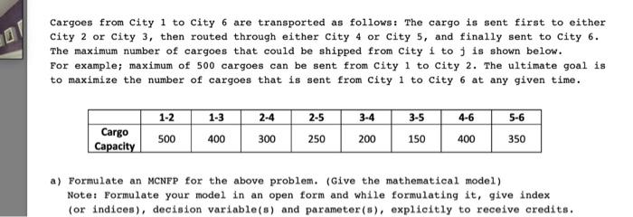 Cargoes from City 1 to City 6 are transported as