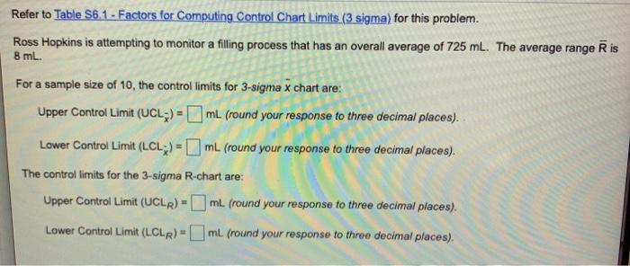 Refer to Table S6,1 - Factors for Computing