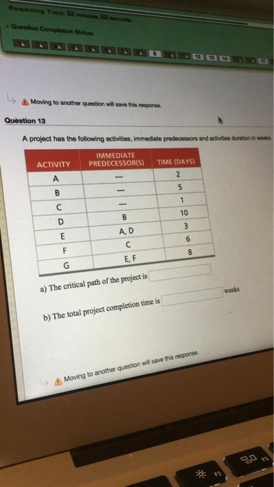 Remaining Time: 32 min 53 seconde Question